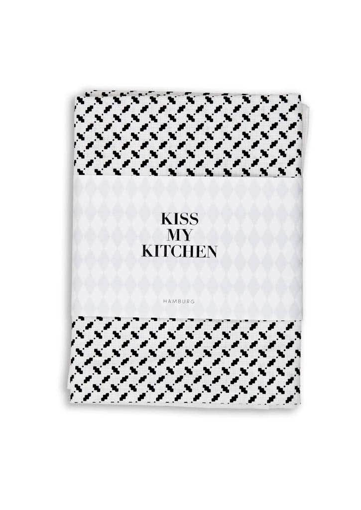 kiss my kitchen pali pur white black mit Rand geschirrtuch