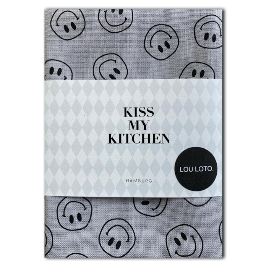 Kiss my Kitchen Lou Loto Geschirrtuch Smiley Grey Vorne